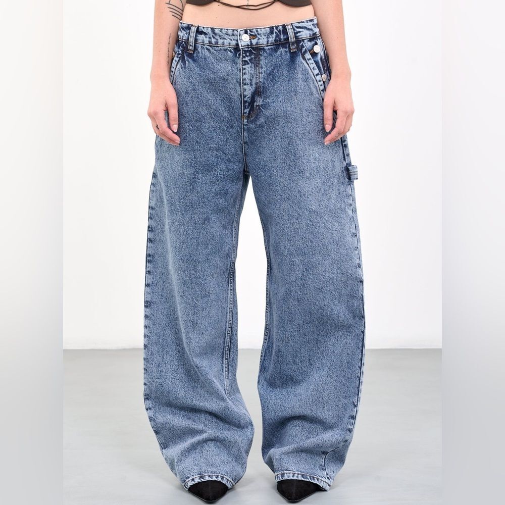 NEW Moschino Blue Faded Low Waist Wide Denim Jeans Size 6